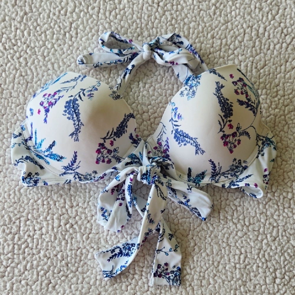 Adore Me Floral Bikini Top - White and Blue